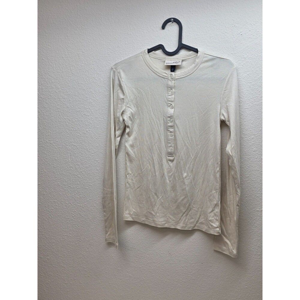 Universal Thread Cream Long Sleeve Henley Shirt The Goods Co Ribbed Soft Small